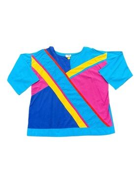 Vintage 1990s Brownstone Studio Colorblock Top Blue Pink Made in USA